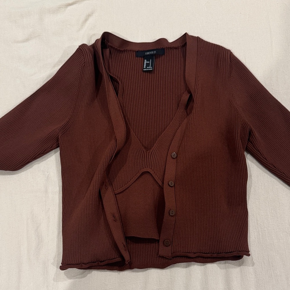 Forever 21 Chocolate Ribbed Knit Set